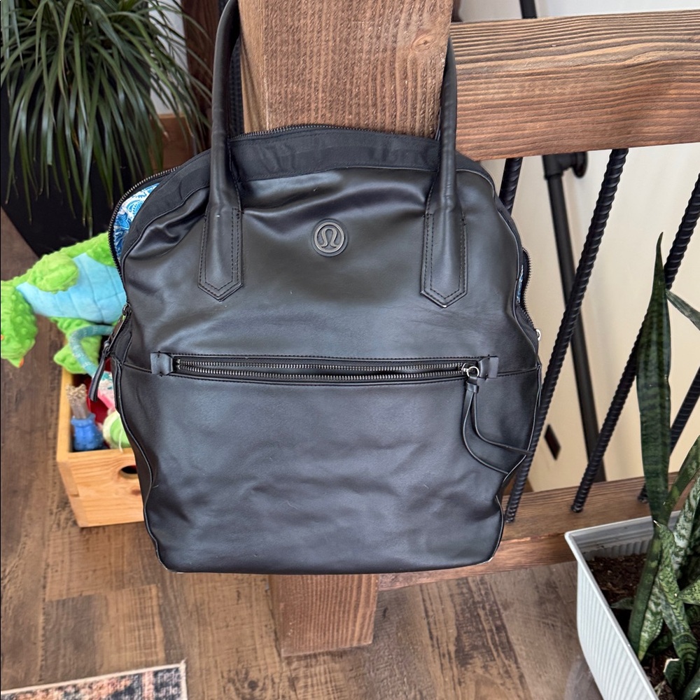 lululemon athletica Black Leather Messenger Bag